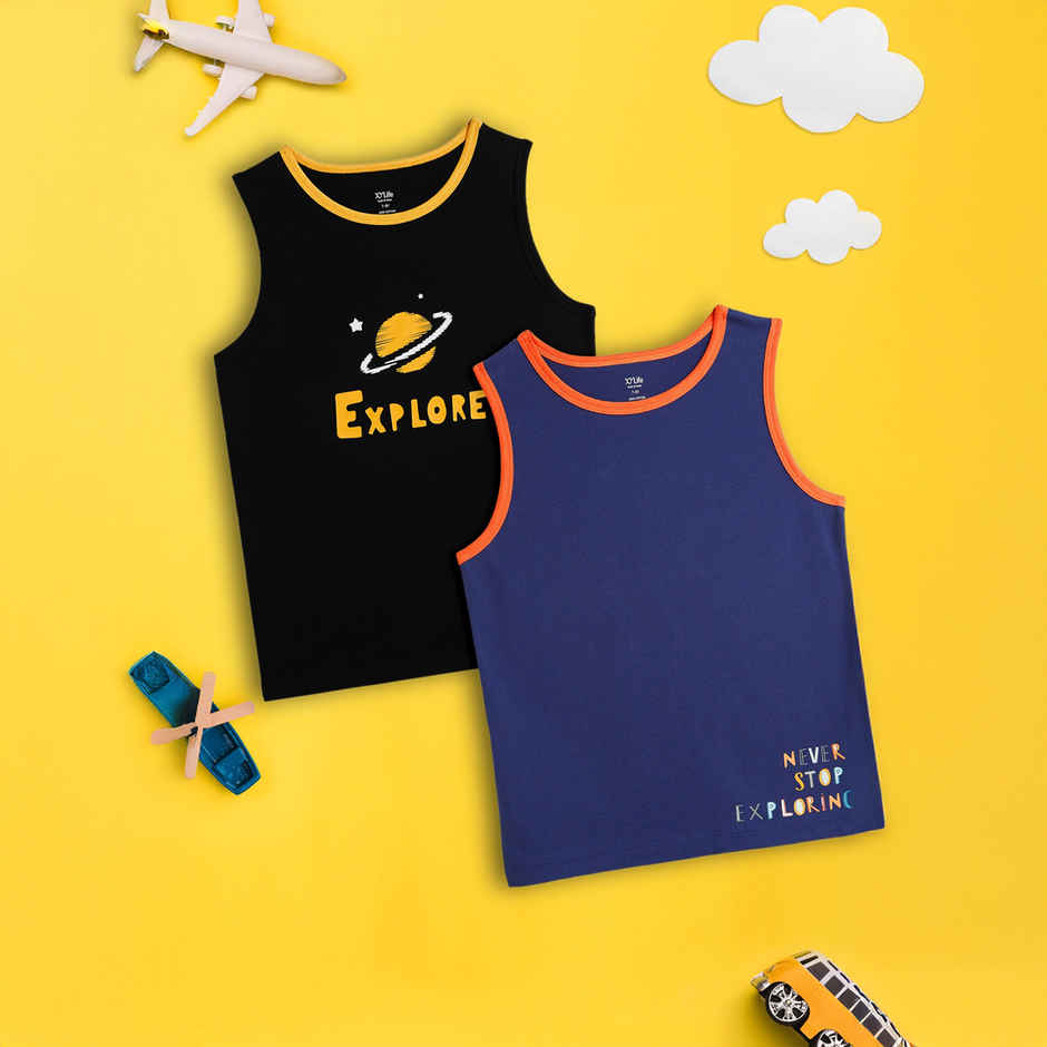 XY Life Kids Outer Vest for Boys, Antimicrobial Finish - True Blue+Black | 5-6Y| Pack Of 2