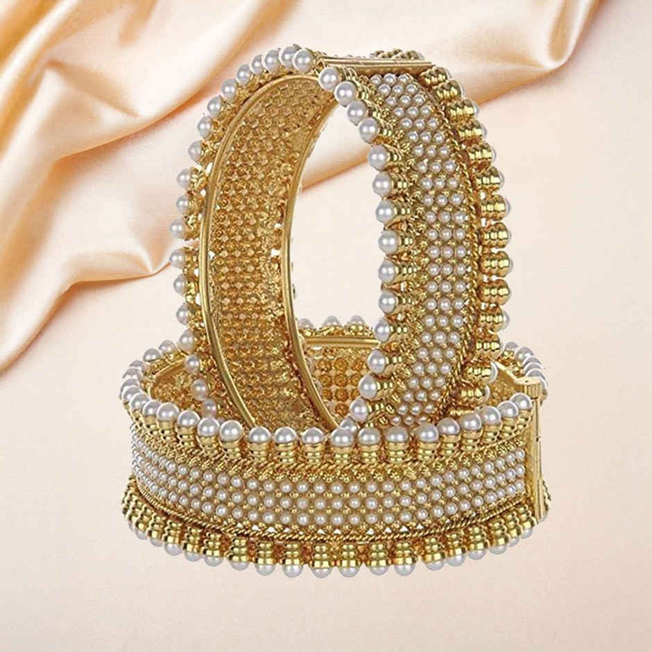 Youbella Traditional Jewellery Gold Plated And Pearl Bangle Set For Women(Golden)(Ybbn - 91053Bb - 2.8)