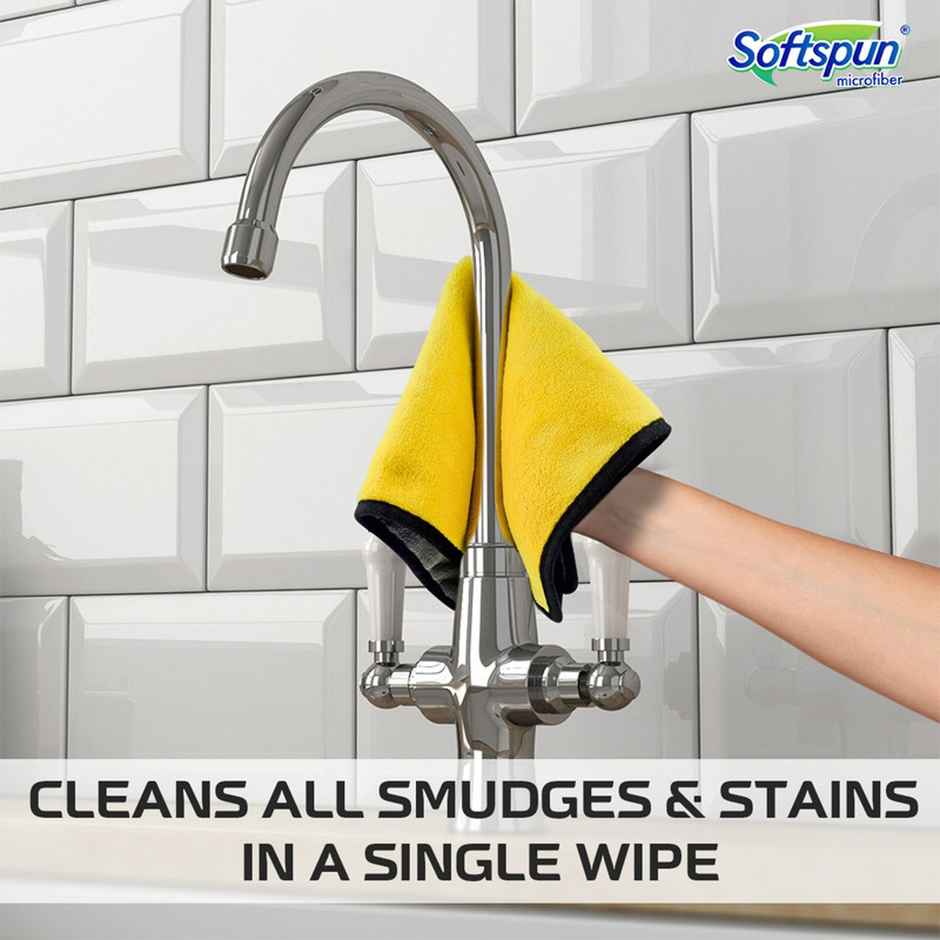 Softspun Microfiber Cleaning Cloth | 600 GSM, 40x60cm, 1pc, Yellow | Grey