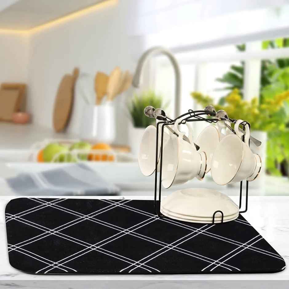 Cutting EDGE Microfiber Dish Drying Mat | Non-Slip, Water Absorbent for Kitchen Utensils | Black