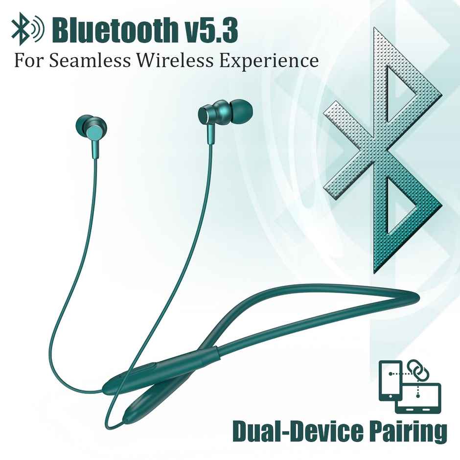 pTron Tangent Flex Wireless Neckband | HD Mic | 38H Playtime | Deep Bass & Dual Device Pairing - Green