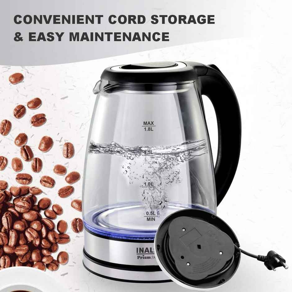 INALSA Electric Kettle for Hot Water,Prism Inox 1.8 L Capacity,LED Illumination & Boro-Silicate Body