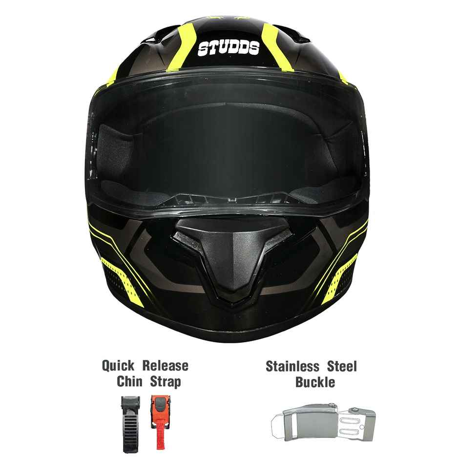 Studds Thunder Draken Full Face Helmet with Spoiler |Fluorescent Yellow - L