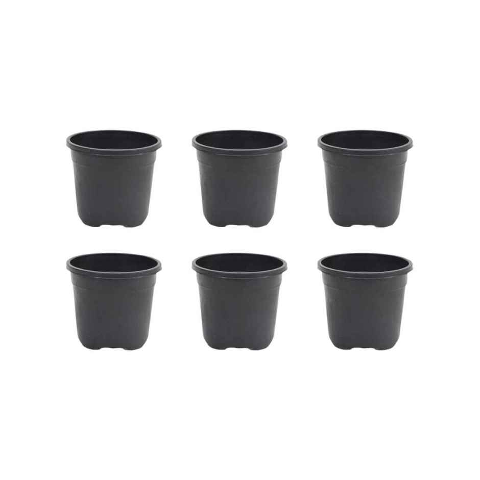 Ugaoo Garden Plastic Pots For Indoor Plants (8 Inch, Balck Color Set Of 6) Plant Container Set