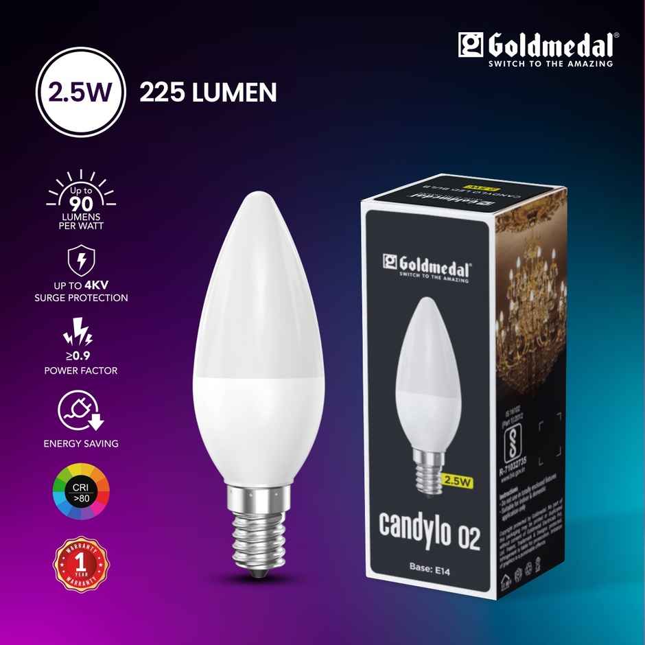 Goldmedal Candylo 02 2.5W Diffused Candle Bulb | 225 Lumens | 3000K | Warm White