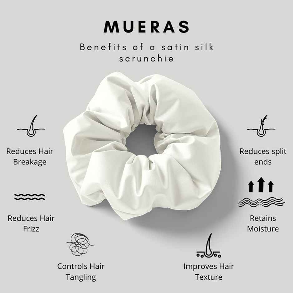 Mueras Silk Satin Hair Tie Scrunchie White