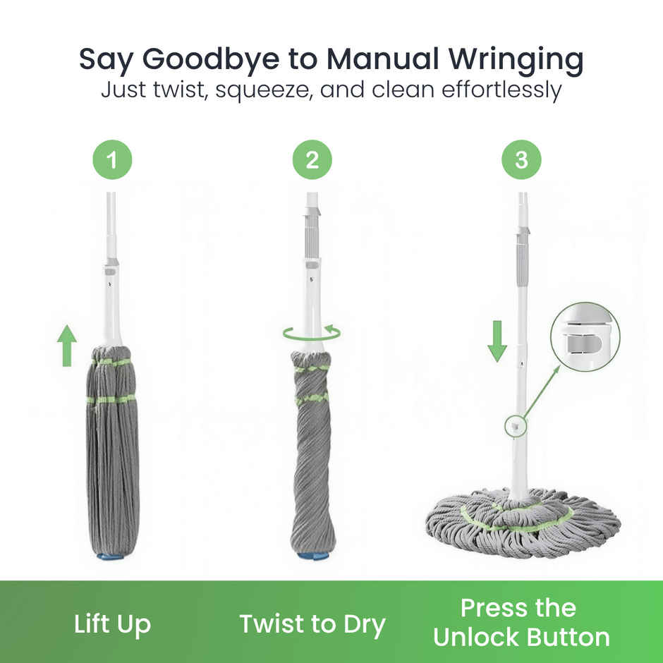 Zulaxy Smart Twist Mop for Effortless Floor Cleaning (Stainless Steel, Microfiber Head)