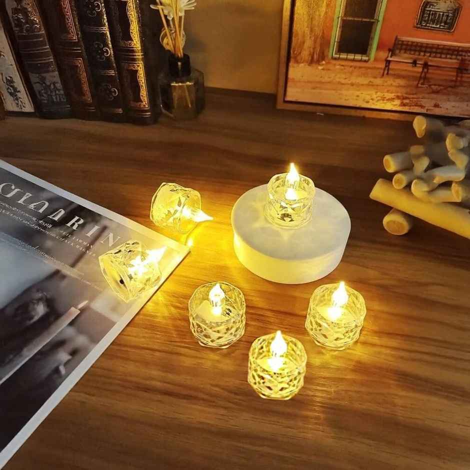 DesiDiya LED Crystal Tea Candle Light - Warm White (6 Pcs)