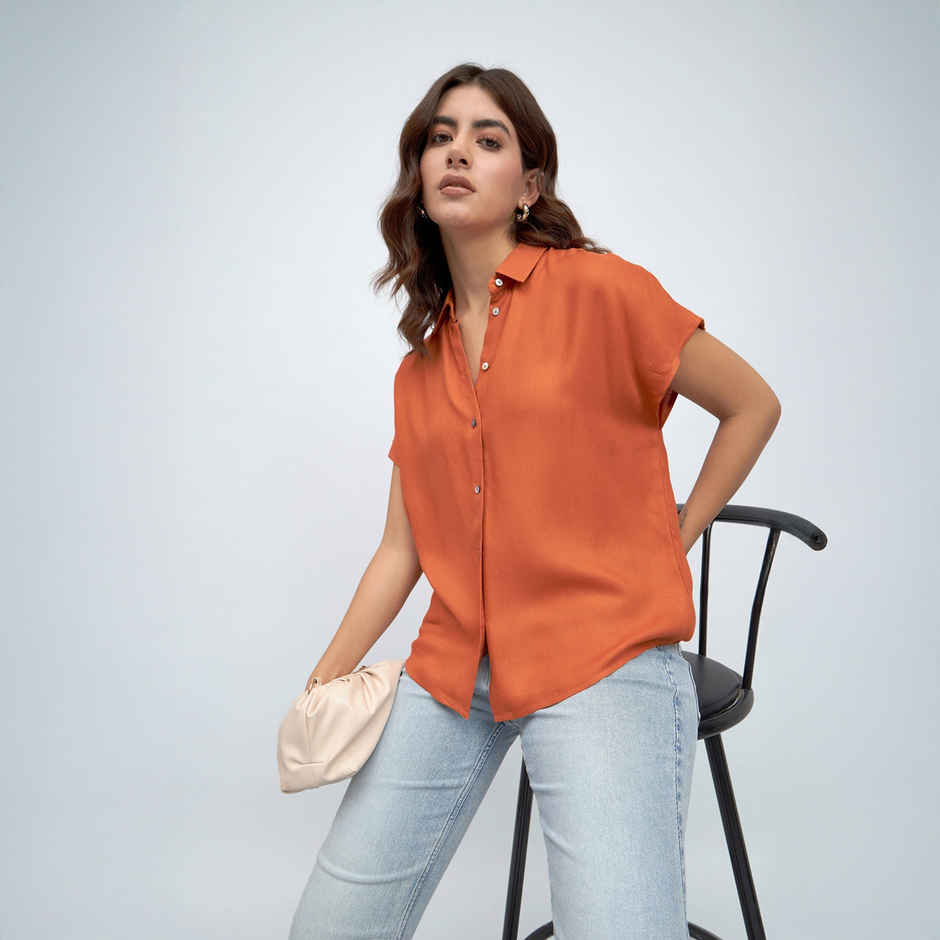 DL Women's Extended Sleeves Oversized Boxy Casual Shirt | DLWSHW23006 | Orange - XL