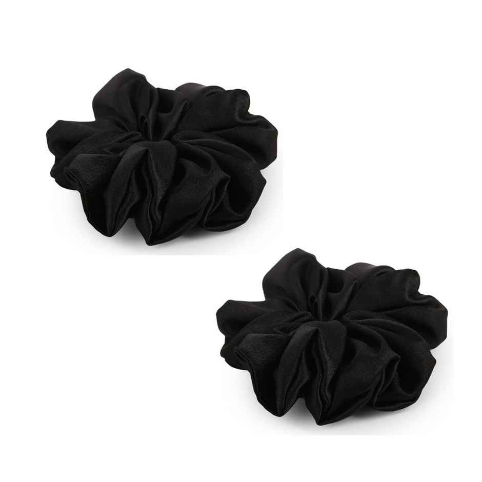 Mueras Silk Satin Hair Ties Scrunchies in Black - Pack of 2