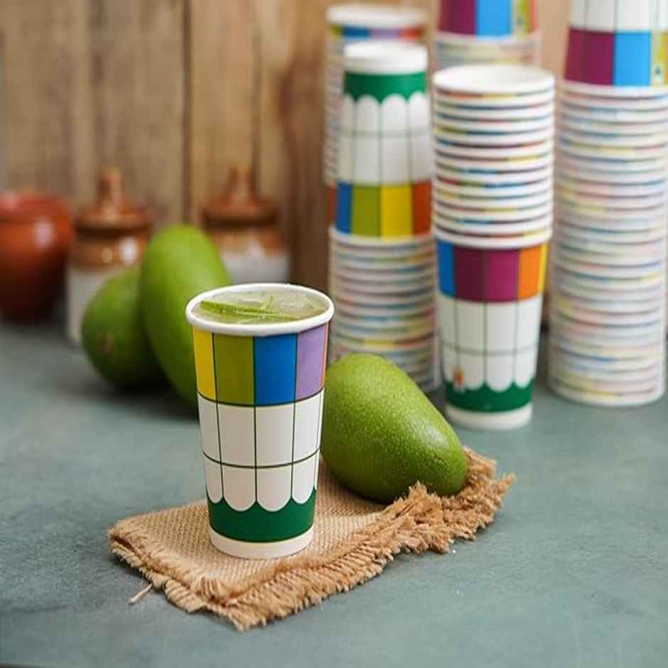 Disposable Printed Paper Cups | 200 ml | Assorted Design | Pack  of 50 | Naturepac