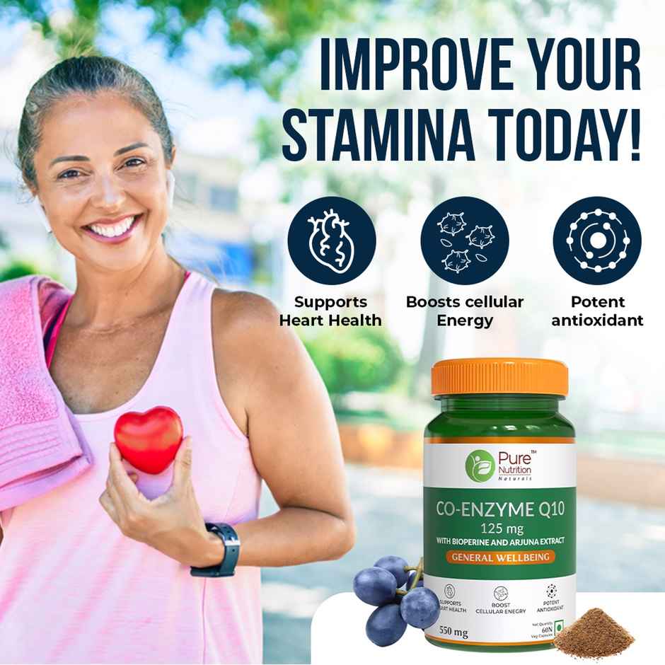 Pure Nutrition Bio Coenzyme Q10 125mg with Bioperine & Arjuna Extract - 60 VEG Caps