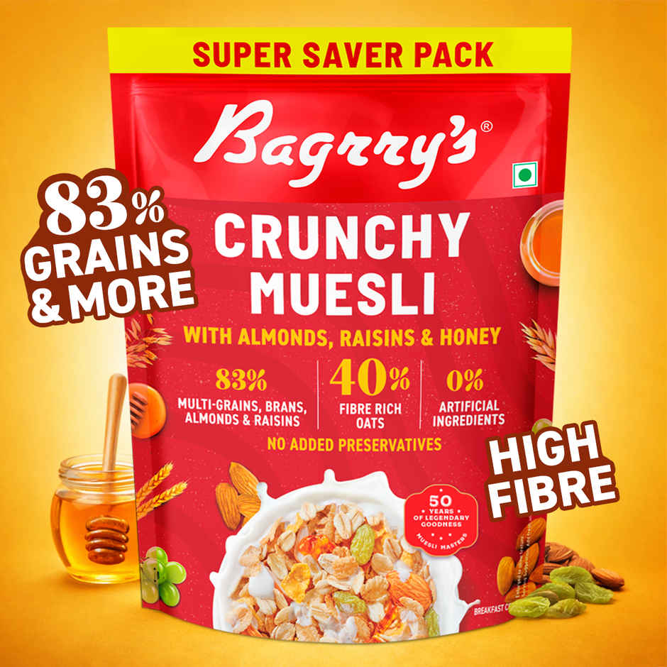 Bagrry's Crunchy Muesli with Almonds, Raisins & Honey(40% Oat Clusters)