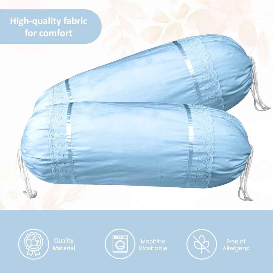 Kuber Industries Set of 2 Bolster/Side Pillow Cover For Diwan Pillows | 16"x32" | Plain Blue