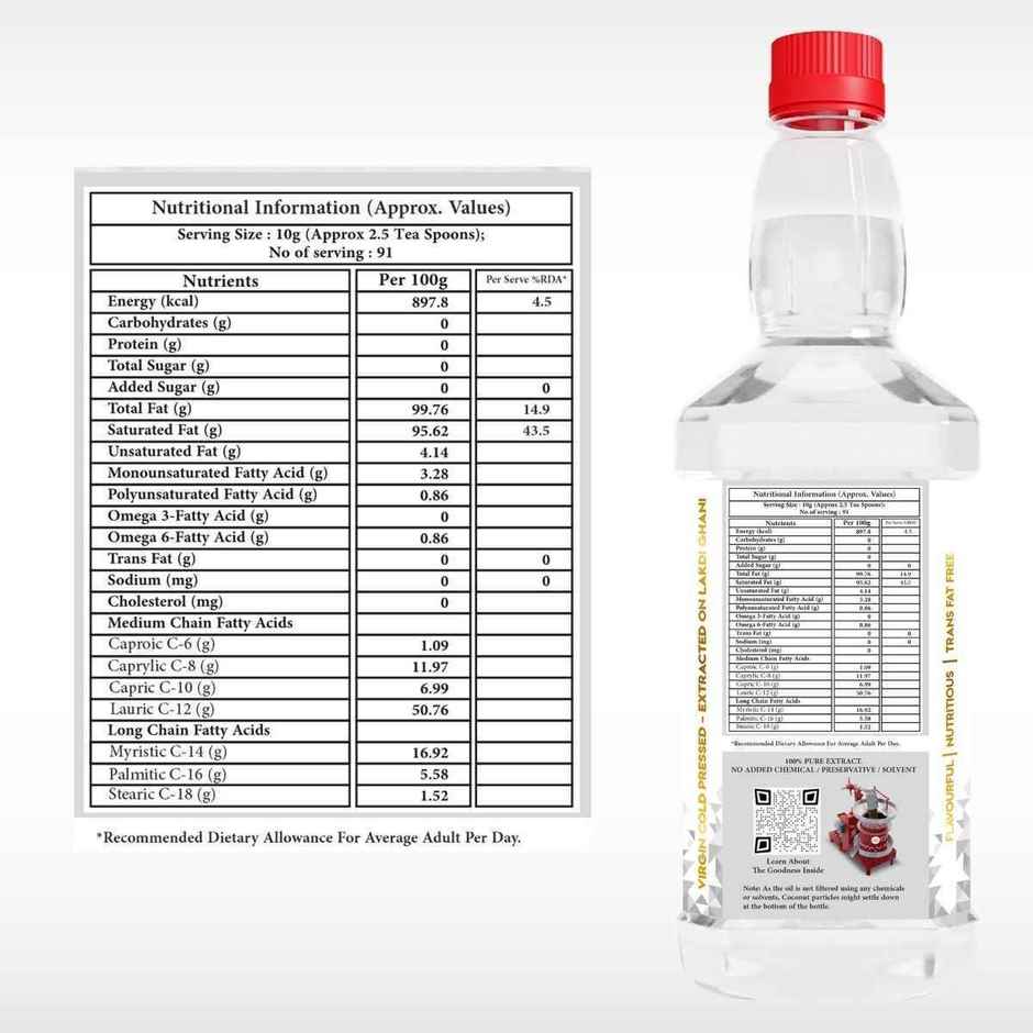 Indic Wisdom Virgin Coconut Wood Pressed Oil (Nariyal Oil) | Cold Pressed - Extracted On Wooden Churner
