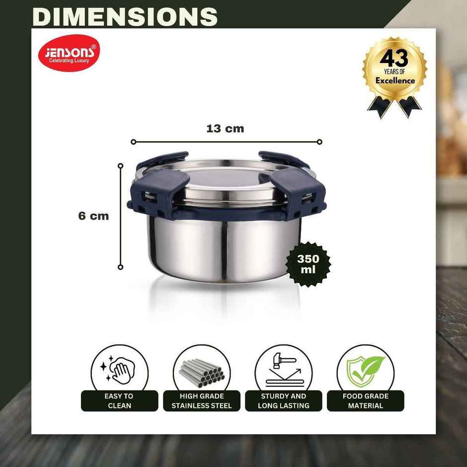 Jensons Stainless Steel Airtight Quade Container 350 ml | Leak Lock Storage Box