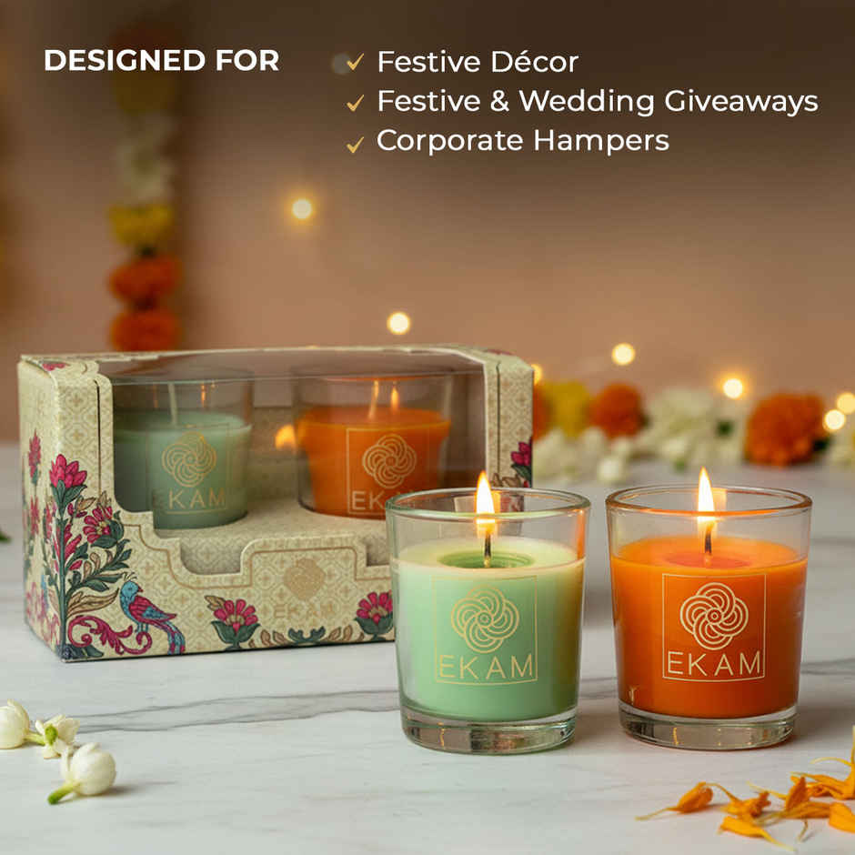 EKAM Scented Votive Candles (2 pcs) | Jasmine & Freesia, Grapefruit & Mandarin | 43g Each| 10H Burn