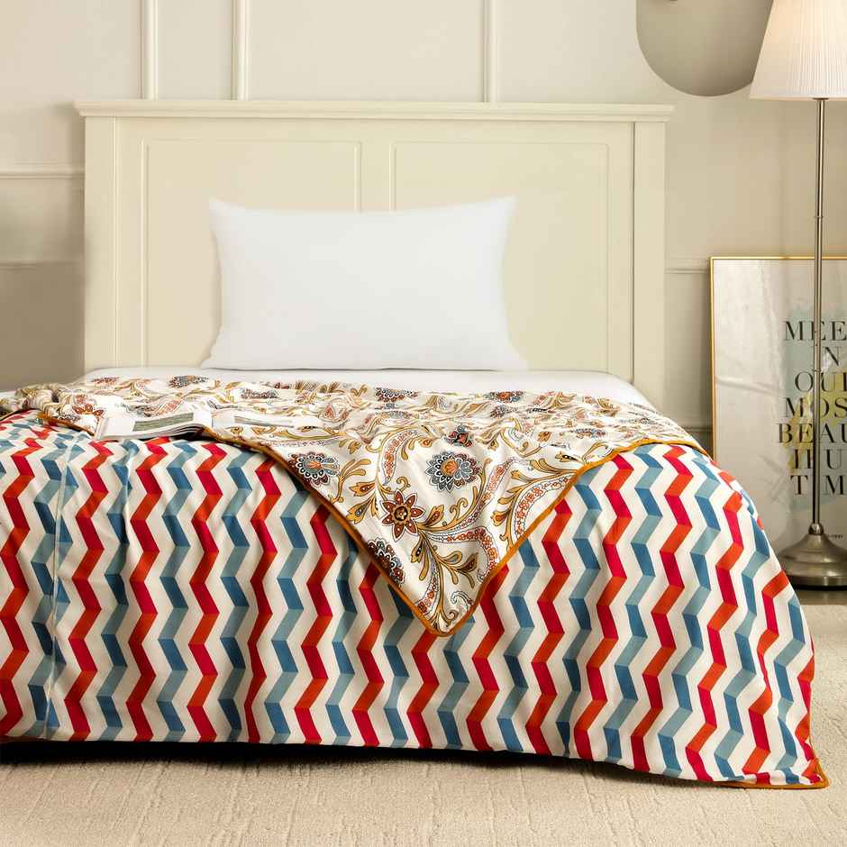 Story@home Printed Single Dohar/Duvet Cover (Cotton, Beige, White) (220x144x2 cms)