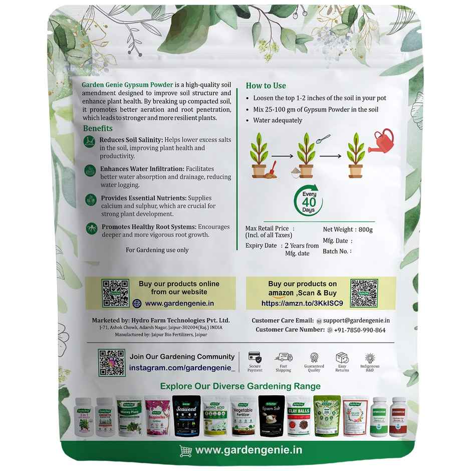 Garden Genie Gypsum Powder | Organic Plant Growth Fertiliser for Indoor and Outdoor Planters