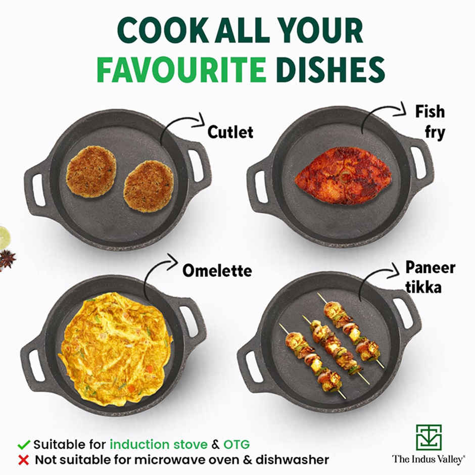 The Indus Valley Preseasoned Cast Iron Fish Fry Pan With Double Handle | Medium 25Cm/ 9.8Inch, 2Kg