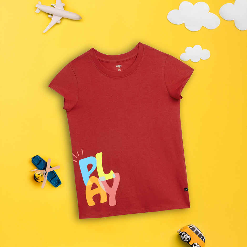 XY Life Girl's Playmate Intelliease Combed Cotton T-shirt | Dark Red - 9 to 10 years