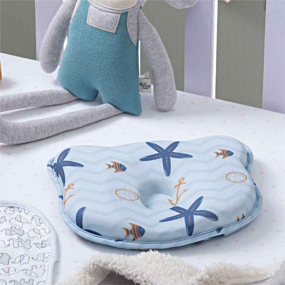 The White Willow Baby Head Shaping Pillow | Memory Foam | Flat Head Prevention | Ergonomic - Blue