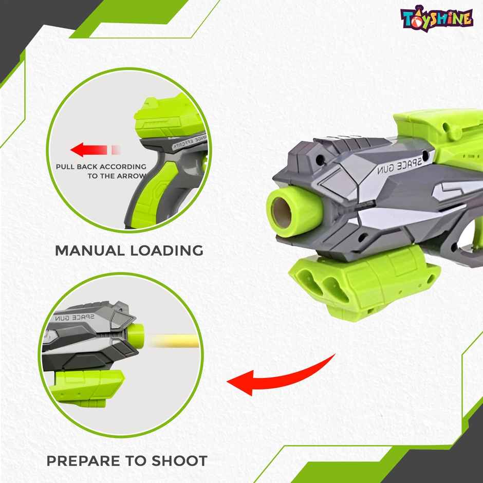 Toyshine Thunder Strike Load Shoot Gun Toy with 6 Safe Foam Darts Long Range Target Shooting Green