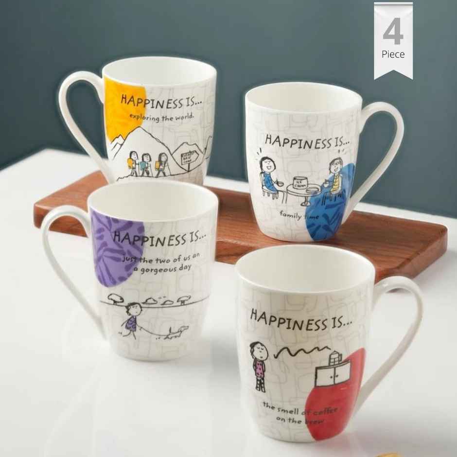 Clay Craft Fine Ceramic Oxford Mug Coffee and Milk Mugs | 300 ml | 4 Pcs | Ideal For Gifting