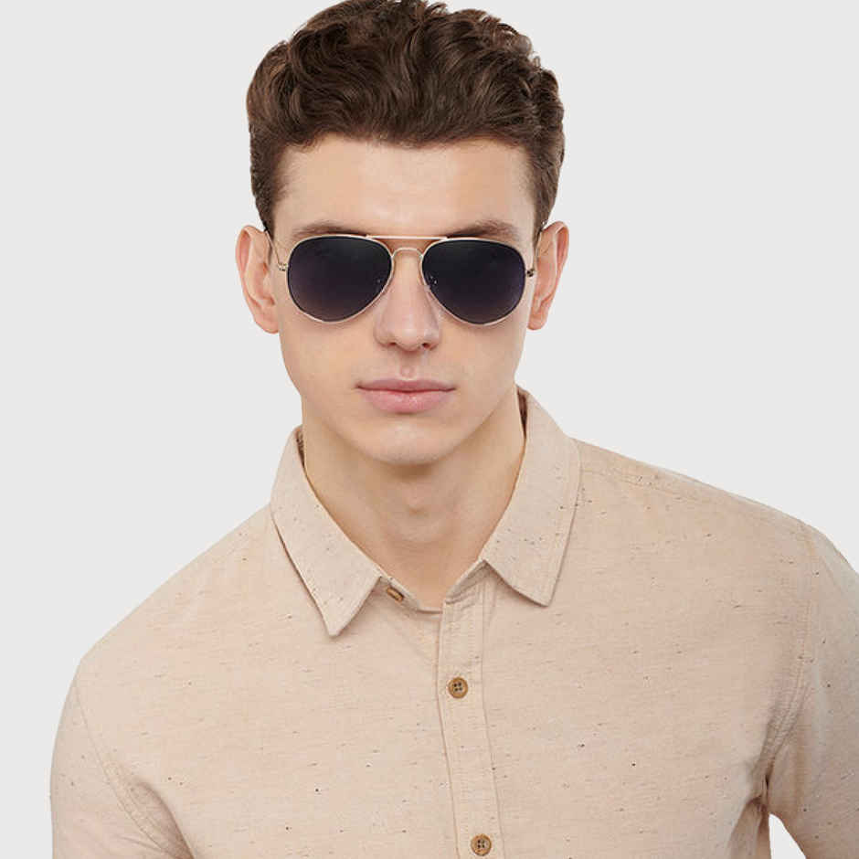 Vincent Chase By Lenskart Unisex Solid Metal Aviator Sunglasses | Blue and Gold - M