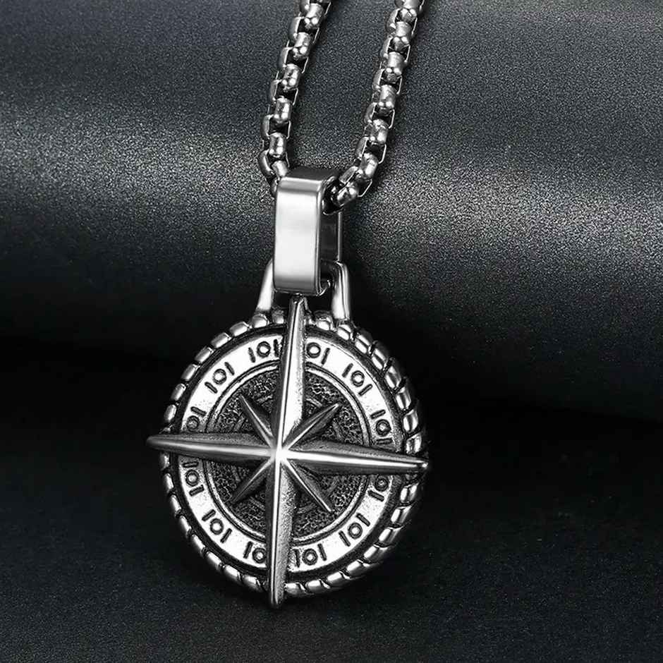 Fashion Frill Men's Cross Compass Pendant Chain Silver Onesize
