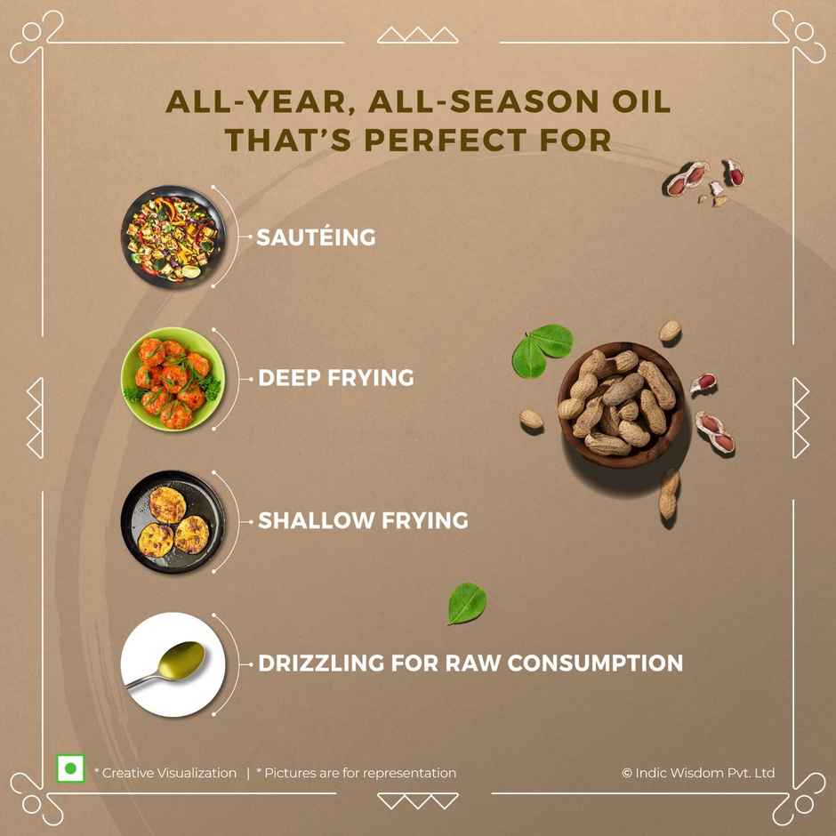 Indic Wisdom Groundnut (Peanut) Wood Cold Pressed - Extracted On Wooden Churner