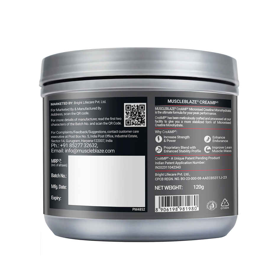 MuscleBlaze Micronised Creatine Monohydrate CreAMP Powder Juicy Berries | 30 Servings