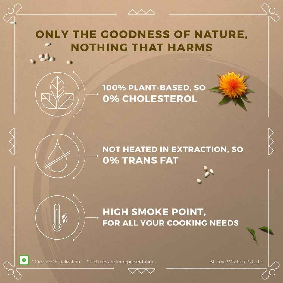 Indic Wisdom Wood Pressed Safflower Oil | Cold Pressed - Extracted on Wooden Churner Combo