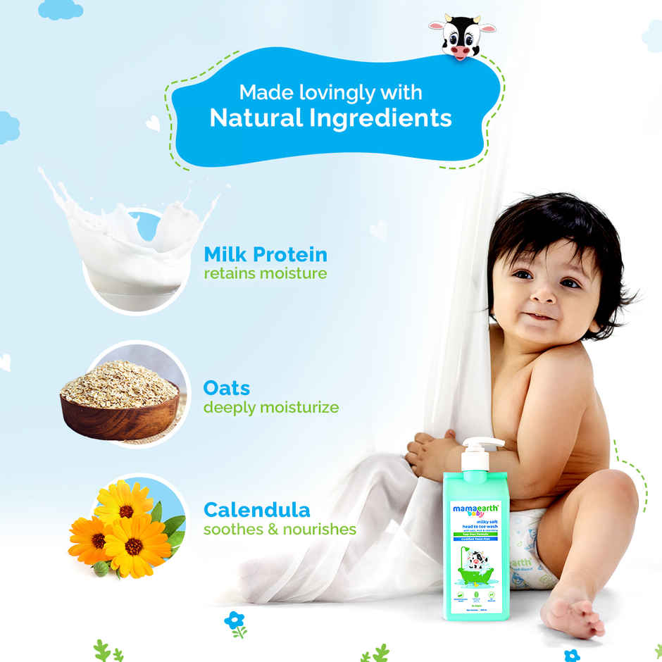 Mamaearth Milky Soft Head To Toe Wash With Oats, Milk, And Calendula For Babies