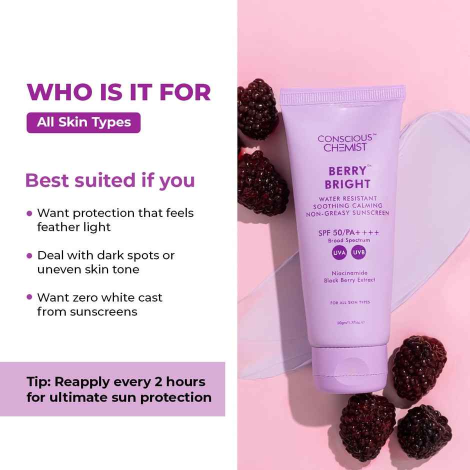 Conscious Chemist Berry Bright Water Resistant Non-Greasy Sunscreen SPF 50 PA++++