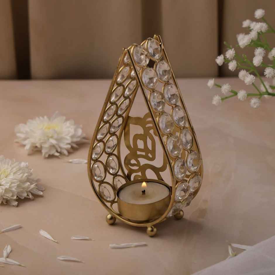 Crystal Ganesh Ji Tealight Candle Holder for Home Decor | Iron | Gold | Urban Born