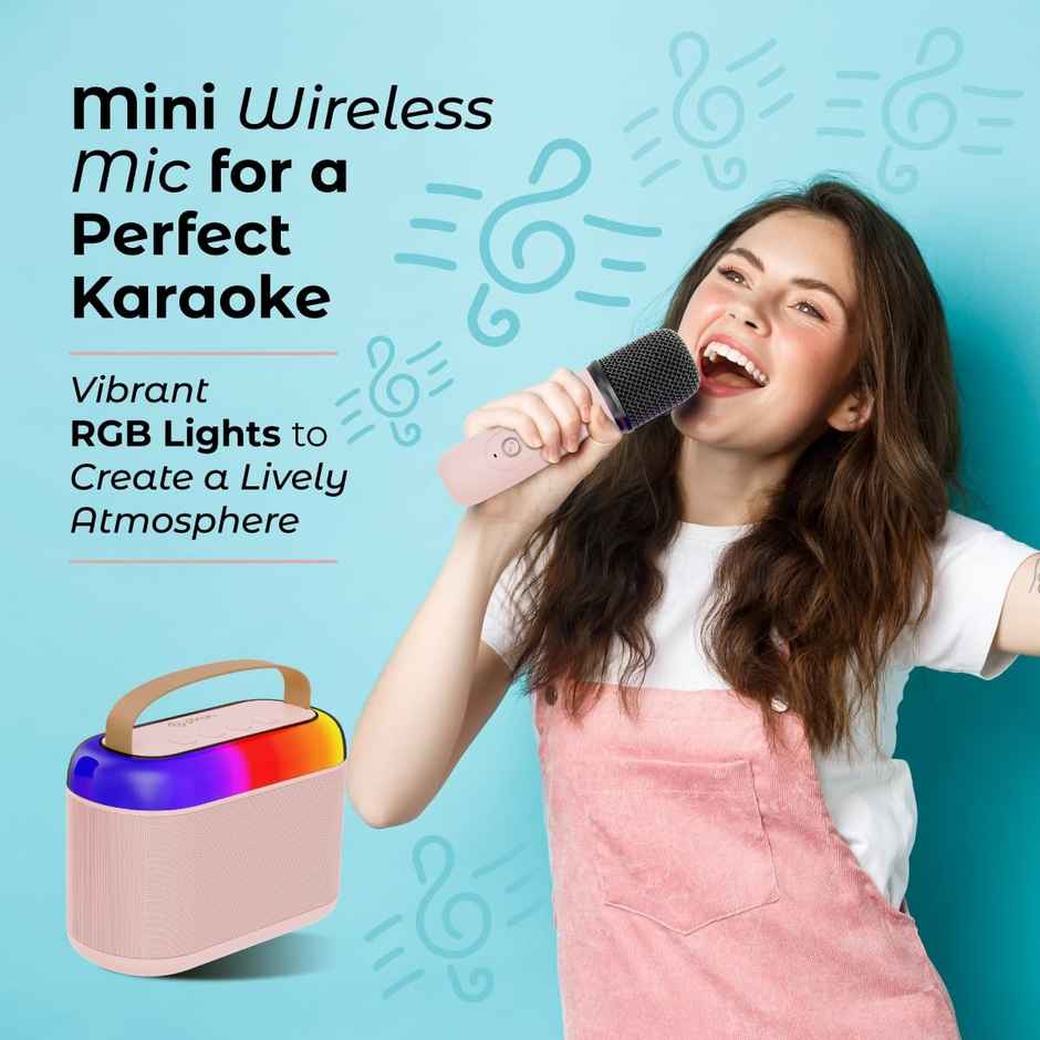 pTron Fusion Joy 20W Bluetooth Speaker with Wireless Karaoke Mic | RGB Lights | 6Hrs Playtime - Pink