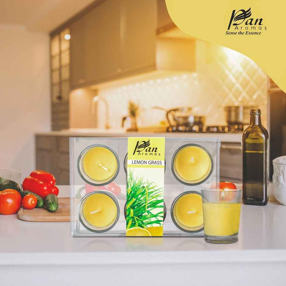Votive Glass Candles | Lemon Grass | Pack of 6 | Pan Aromas