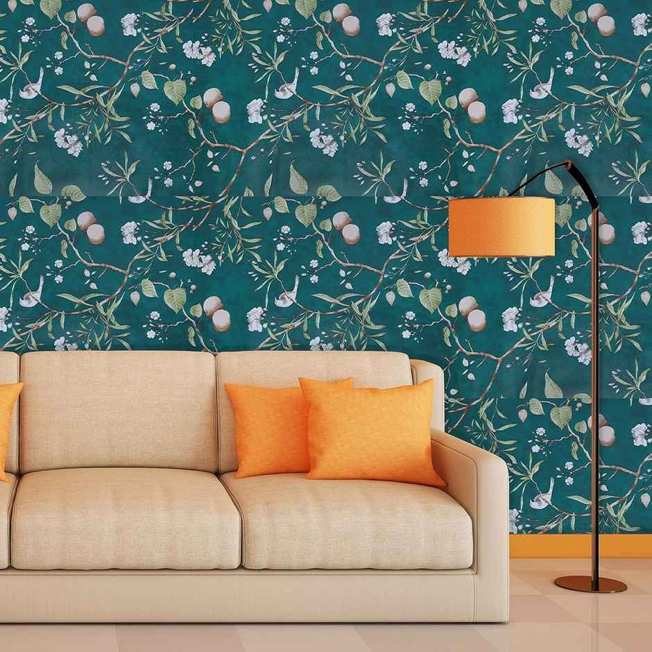 Wollzo Green Sparrow Self Adhesive Wallpaper Sticker | 45 x 1000 cm | Multicolor