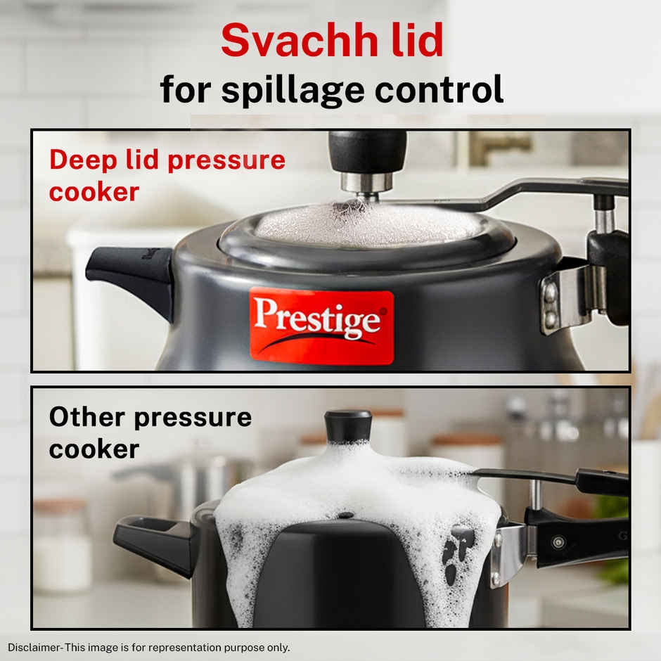 Prestige Nakshatra+ SvachhHA AluminiumHandi PressureCooker 5L,Metallic Safety Plug,5Y Warranty,Black