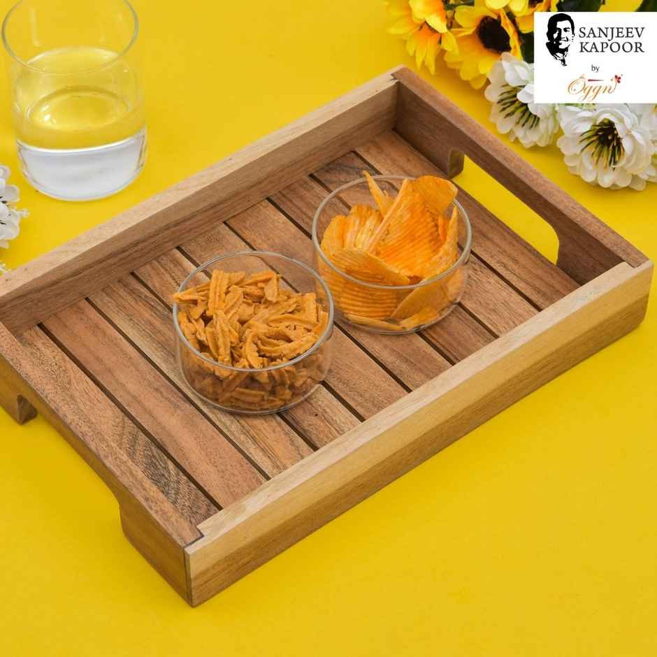 Sanjeev Kapoor by Oggn Wooden Jali Plain Tray 12x8