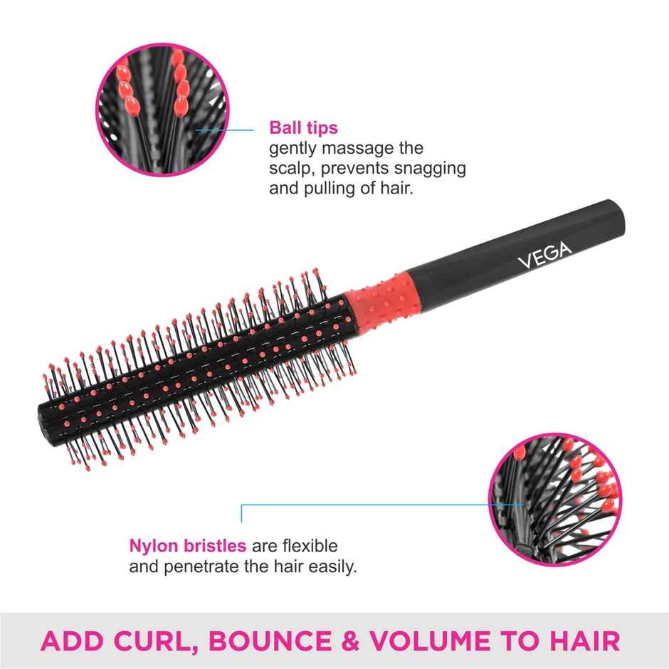 VEGA Round Hair Brush For Adding Curls | Volume & Waves In Hair|Unisex Color May Vary (R2-Rbb)