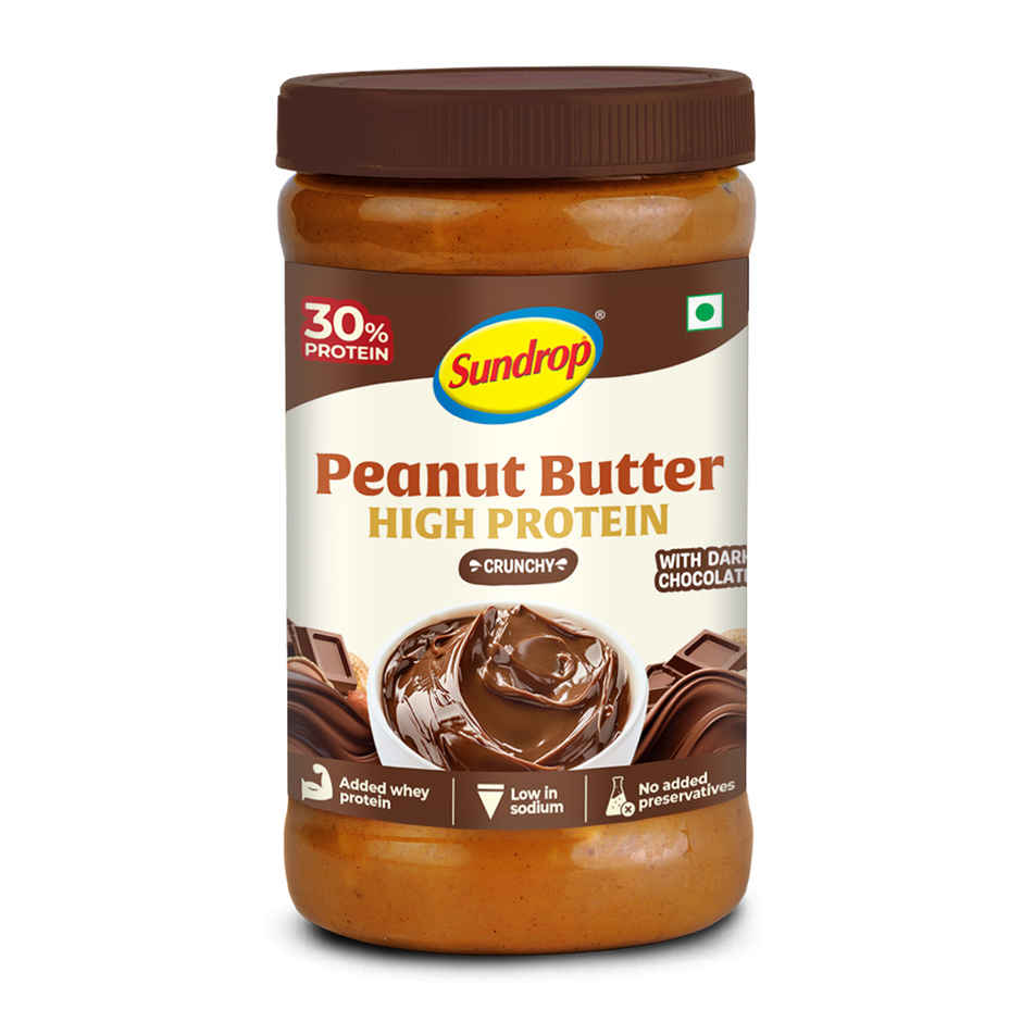 Sundrop High Protein Dark Chocolate Peanut Butter | Crunchy | 30% Protein Added Whey Protein