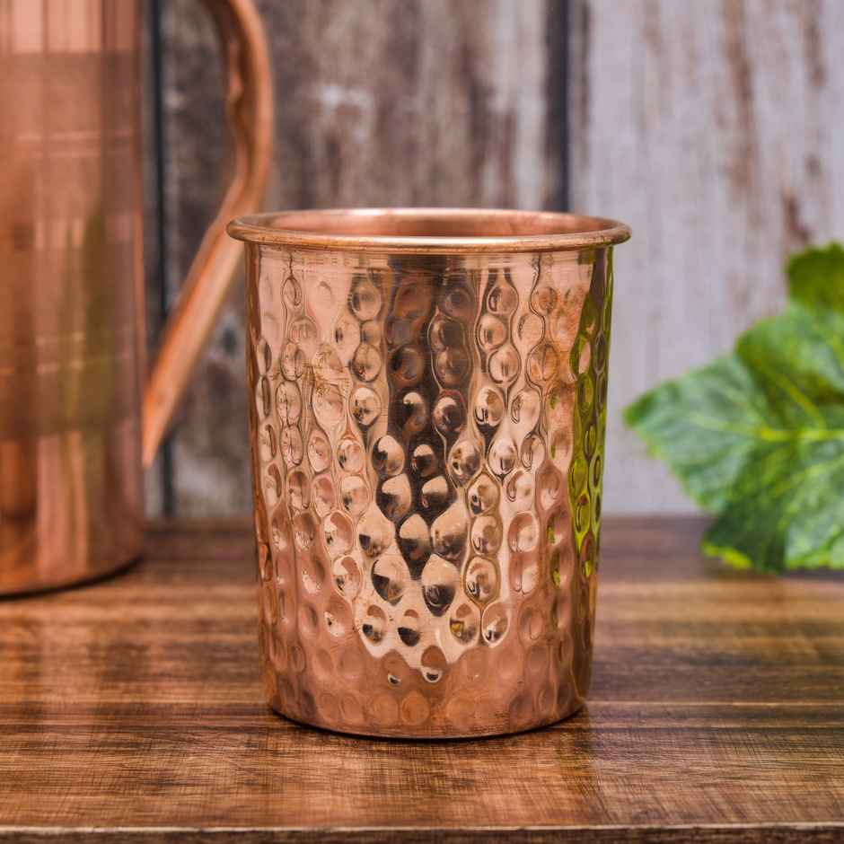 OGGN Hammered Copper Water Glass For Daily & Office Use 250 ml, Pure Copper