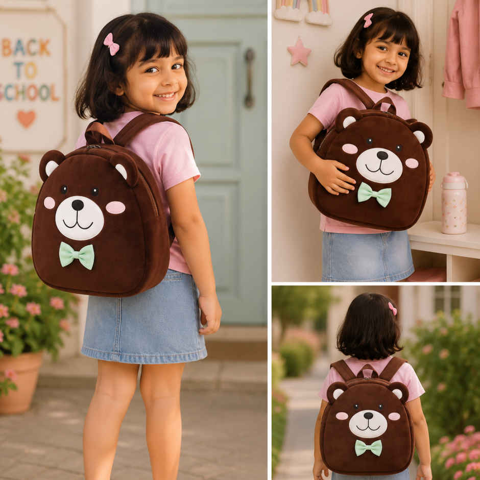 Toytales Face Bag | Plush Backpack | Kids School Bag | Birthday Gift|Brown|Teddy