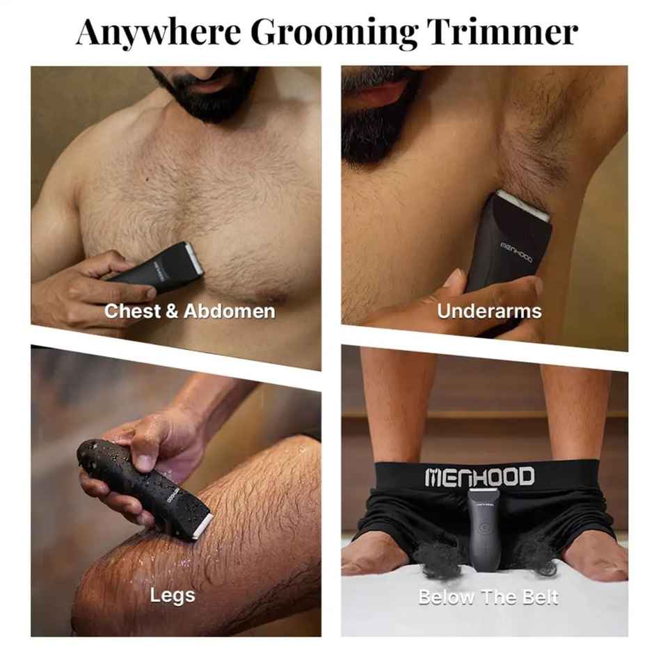 Menhood Men's Waterproof Cordless Grooming Trimmer For Men, 150Min Run Time (Black)