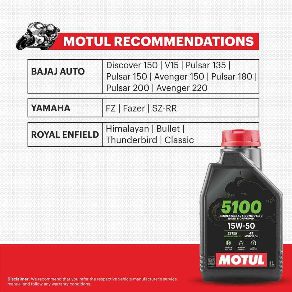 Motul 5100 4T Hybrid 15W-50 API SM Technosynthese Semi Synthetic Engine Oil for Bikes | 1L