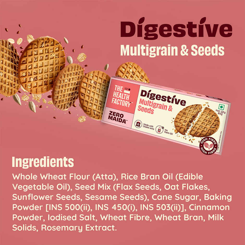 The Health Factory Super Fibre Digestive Cookie Biscuits - Multigrain & Seeds | Zero Maida