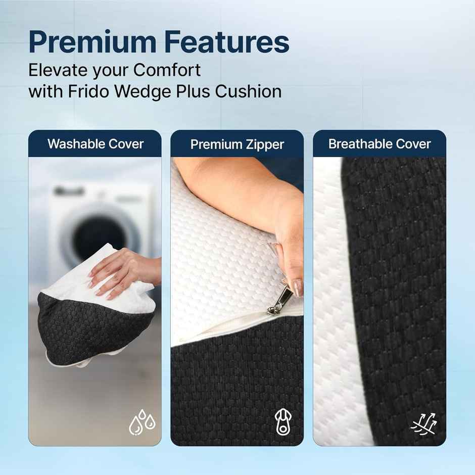 Frido Wedge Plus Pillow Orthopedic Cushion Leg Elevator, Pregnancy, Gerd, White & Grey