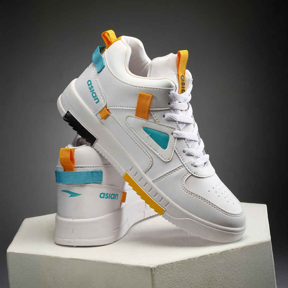 Asian Tarzan-11 Men High Top Sneakers White-Mustard (UK-10)